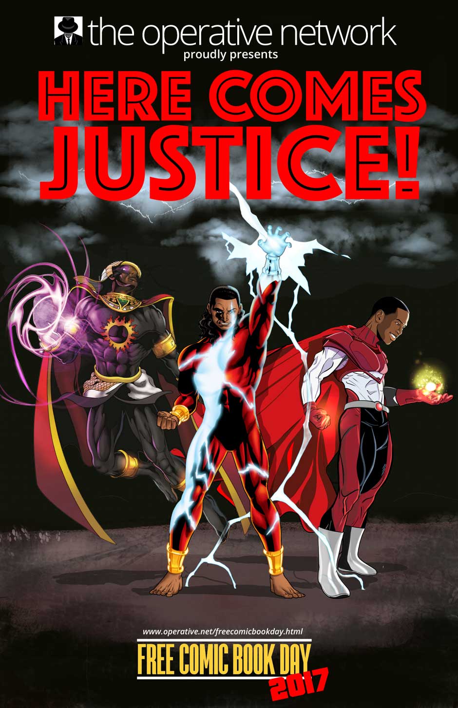 the cover to the free comic book day PDF here comes justice